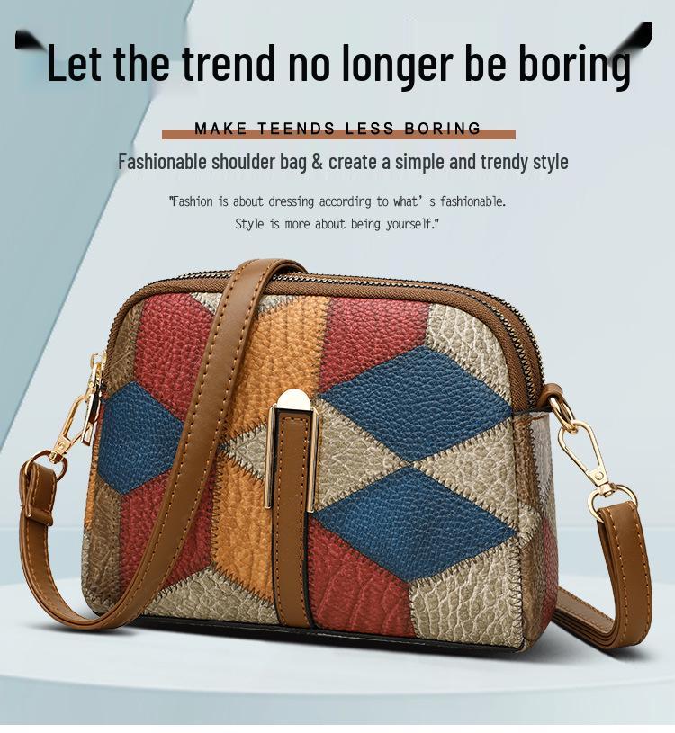 Ethnic Style Colorblock Patchwork Double Zipper Crossbody Bag