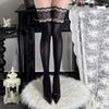 8D Horse Oil Shiny Lace Top Silicone Hold Up Thigh High Stockings Women Sexy Glossy Pole Dance Clubwear Stretching Nylon Medias
