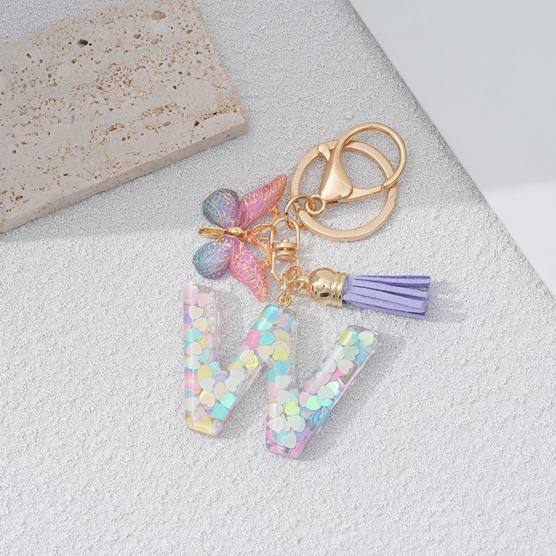 Heart & Alphabet Keychain with Butterfly and Tassel Bag Charm