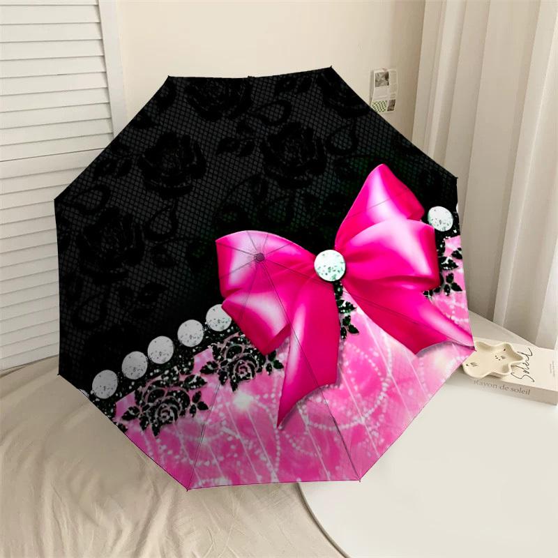 

1PC Bow Diamond Umbrella-8-Rib Reinforced, Automatic Open, Lightweight & Durable, Cute Fashion Accessory for Outdoor, Beach, or Casual Use, Beach Umbr