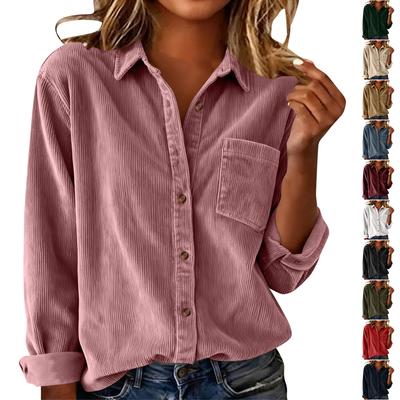 Modische Damen-Oversize-Kragen-Langarm-Cord-Freizeit-Dicke Hemdjacke