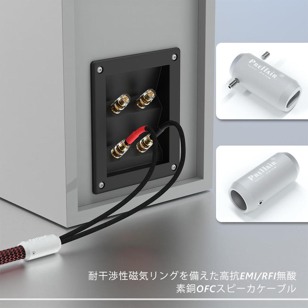 Preffair 13 AWG Speaker Cable with Banana Highly Copper and Magnetic Ring Hi-Fi Plugs, Anti-EMI/RFI Oxygen-Free OFC, Anti-Interference (3M)