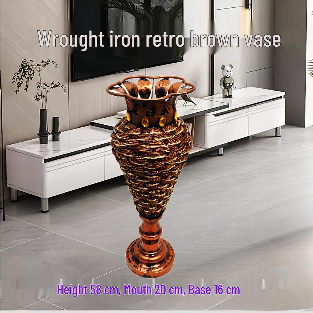 Nordic Large Resin Rattan Vase for Dried Flowers - Ceramic Look, Iron Art Floor Decoration.