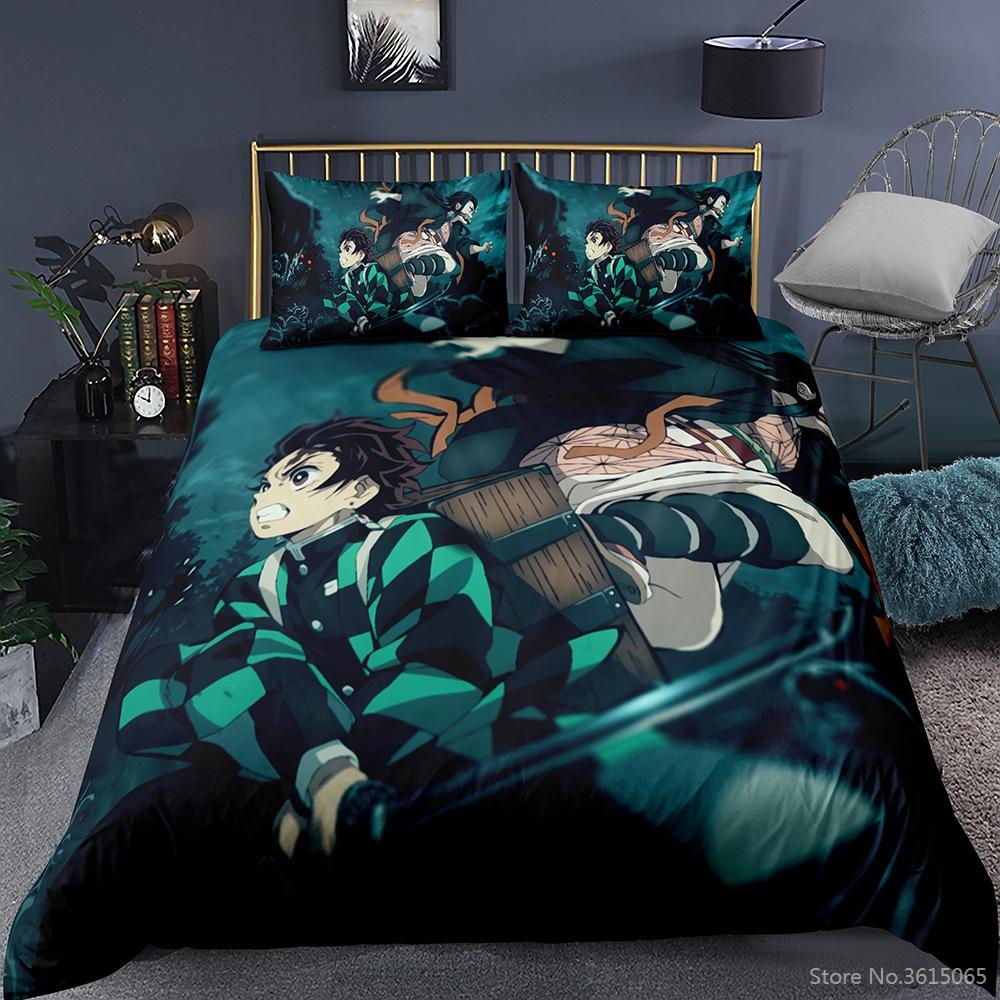 3D Demon Slayer Pattern Duvet Cover with Pillowcase Cartoon Anime Bedding Set Twin Full Queen King Chidren Kids Bed Linen Sets