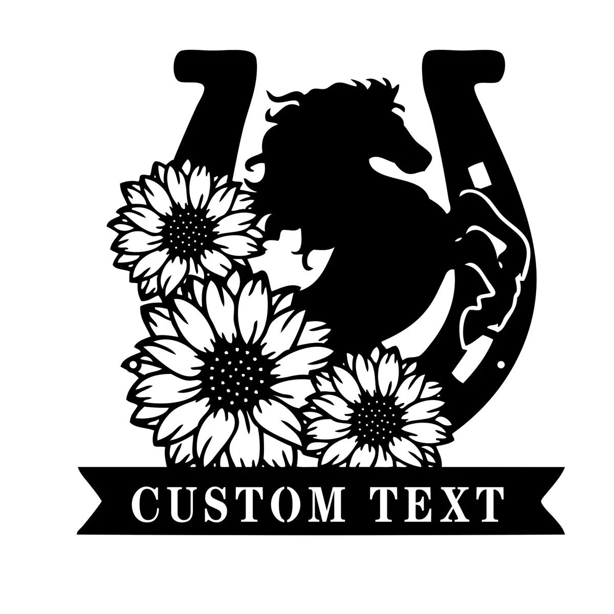 

Metal Wall Art Sunflower Horseshoe Cowboy Gift Farmhouse Decor Floral Horse Sign