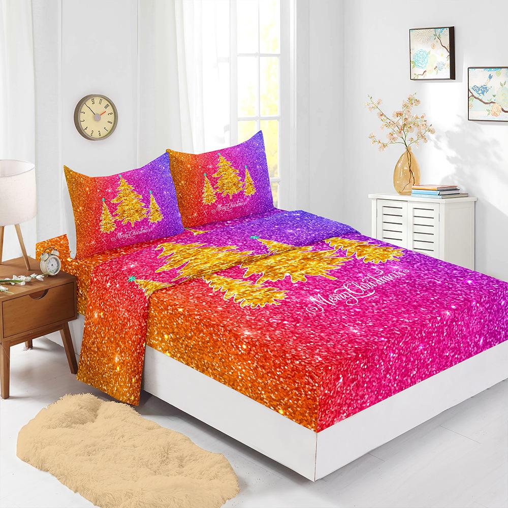 Four-Piece Mattress Set Christmas Bedding 3D Digital Printing Kit Mattress Protective Cover