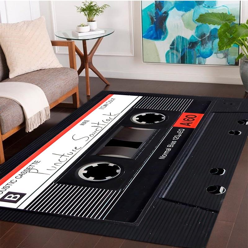 Vintage Cassette Tape Rug, Retro 80s Music Design Non-Slip Floor Mat for Bedroom & Living Room, Nostalgic Home Decor Carpet