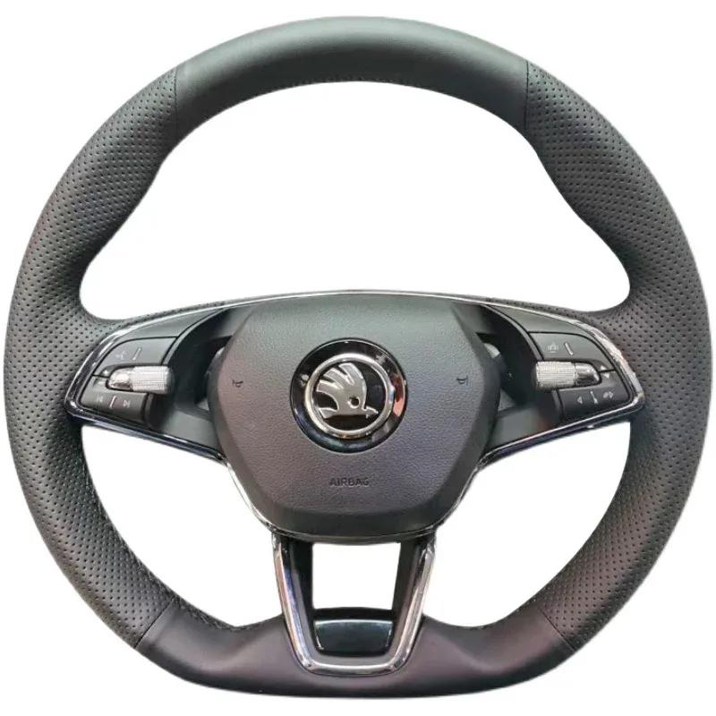 Hand Stitched Car Steering Wheel Cover for Skoda Karoq sport Karoq Scala 2024 DIY Soft Suede leather Car Interior