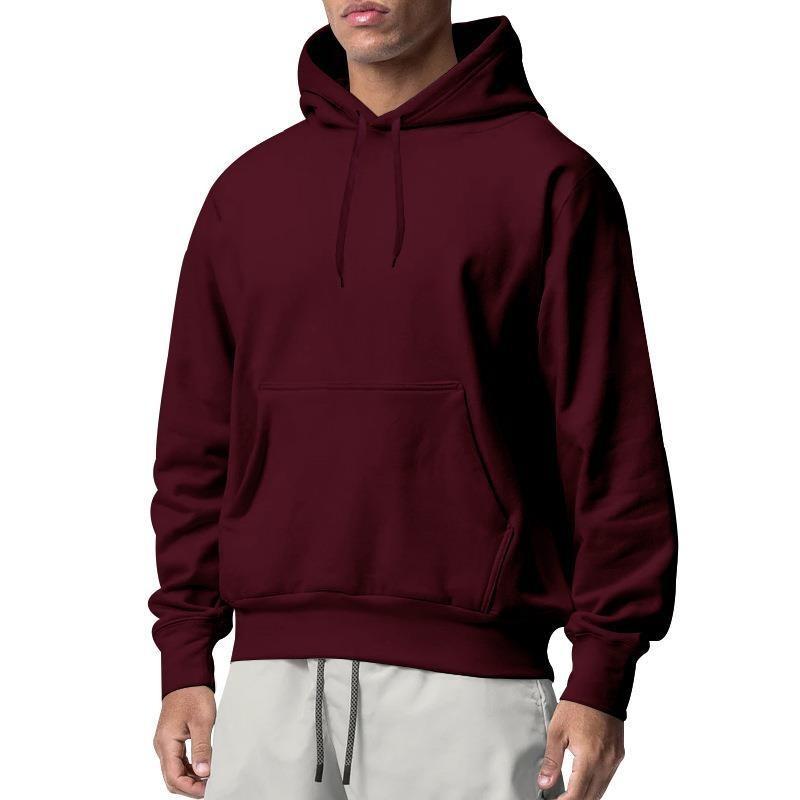 Mens Solid Fleece Hooded Sweatshirt Casual Loose Sports Long Sleeve Pullover