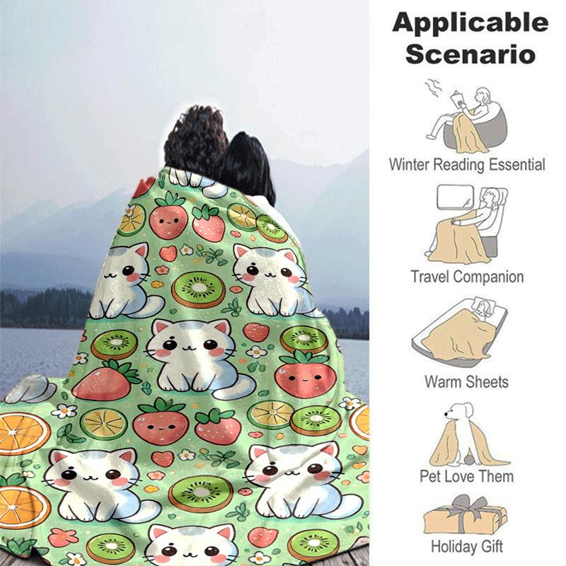 1pc Cartoon Cat Printing Lightweight Flannel Blanket, Comfortable and Warm Blanket, for Camping Sofa Bed and Couch Office, Gift