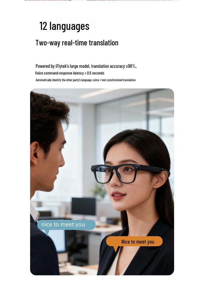 FG03 Smart Glasses: Real-time AI Translation, Voice Control, Image Stabilization, HD Video Recording – Sleek New Model.