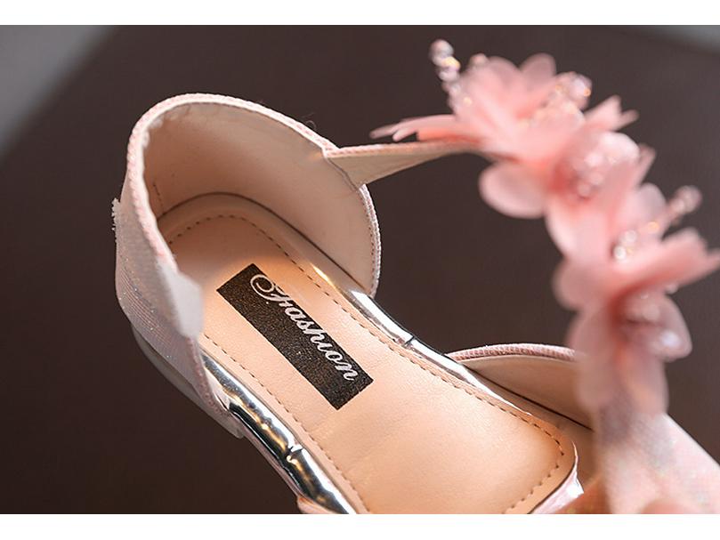 Girls' Summer Rhinestone Flower Sandals - Soft Sole Princess Dance Shoes