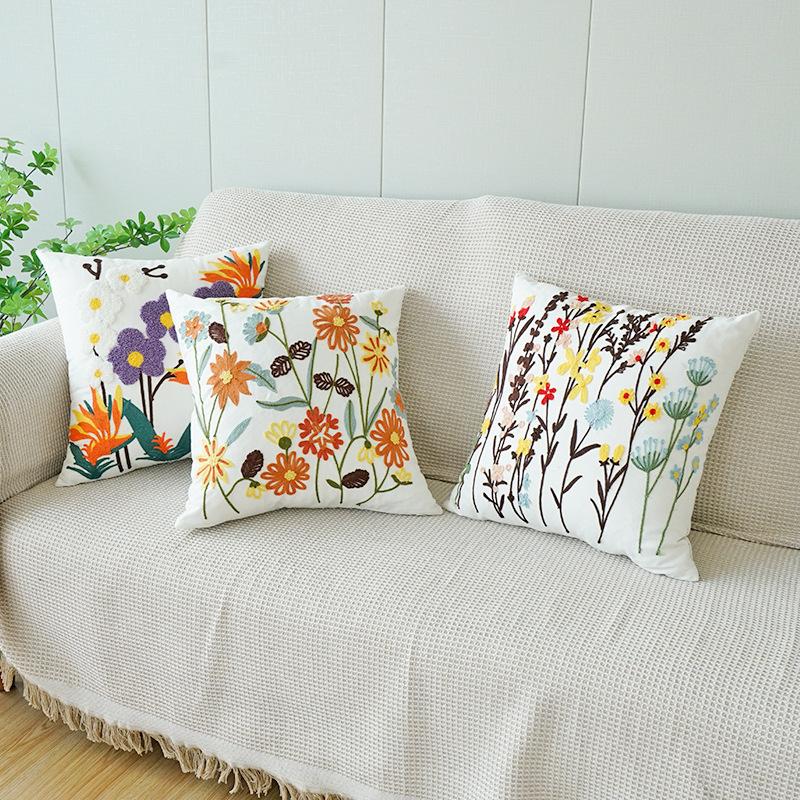 45X45Cm Flower Throw Pillow Cover Plant Embroidered Stamping Waist Cushion Cover Decor Home Decorative Pillowcase New