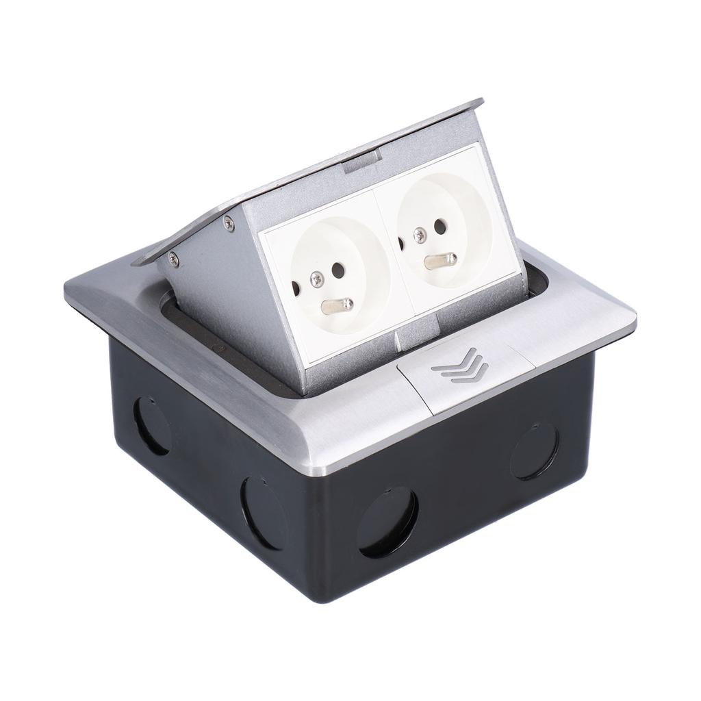 Cutie de podea sus Aliaj de aluminiu Priză de masă de podea Priza electrică impermeabilă 2 căi 250V J28