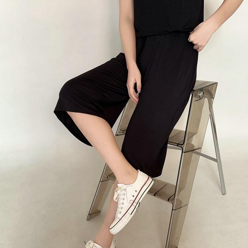 Plus Size M To 6XL U-Neck Women's Modal Pant Calf-length Summer Wide Leg Pants Drawstring Short Pants Casual Homewear Pants
