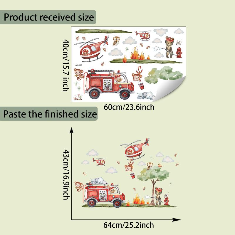 Camion dei Pompieri Animali Cartoni Animati Adesivi Murali per Bambini per Asilo Stanza dei Bambini Decorazione Camera da Letto Bambino