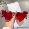 KAMMPT Heart Shaped Sunglasses with Rhinestones Women Stylish Candy Color Beach Rave Shades Trendy Sweet Handmade Sun Glasses