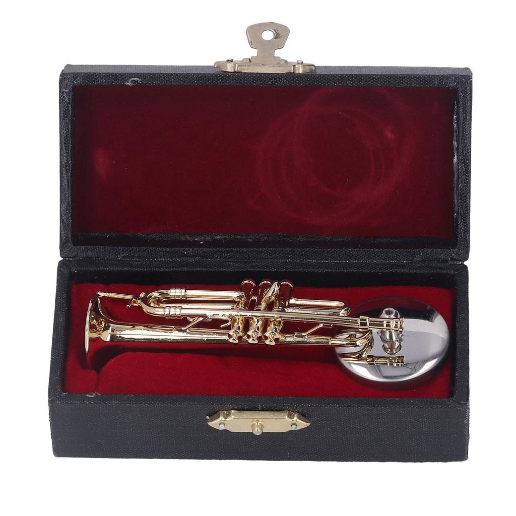 Miniature Trumpet Durable Brass Exquisite Design Romantic Vibes Mini Trumpet Model with Stand Case for Desk Bookshelf