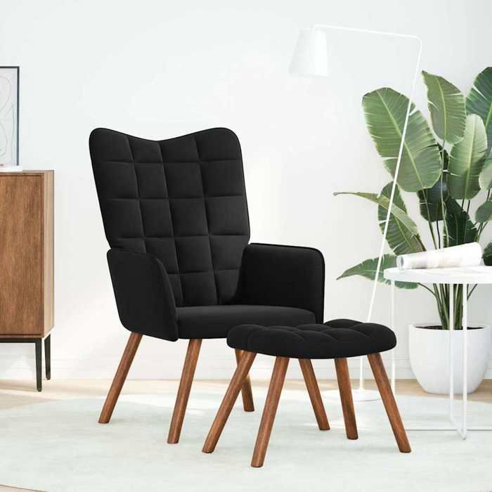 VidaXL Chaise de relaxation avec tabouret Noir Velours, chaise, chaise de salon, fauteuil relax, chaise longue, siège de 4016827