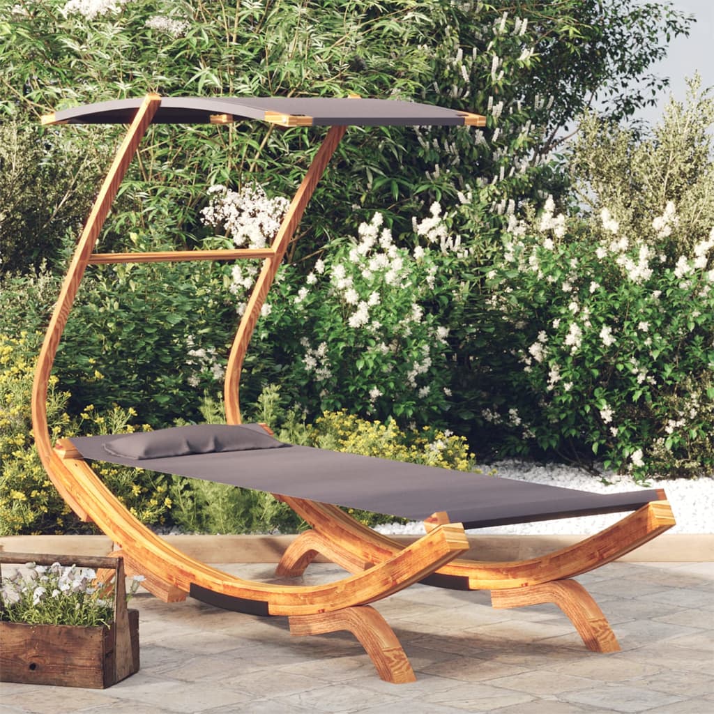 Sun Lounger with Canopy 100 X 190 X 134 Cm Solid Bentwood Anthracite