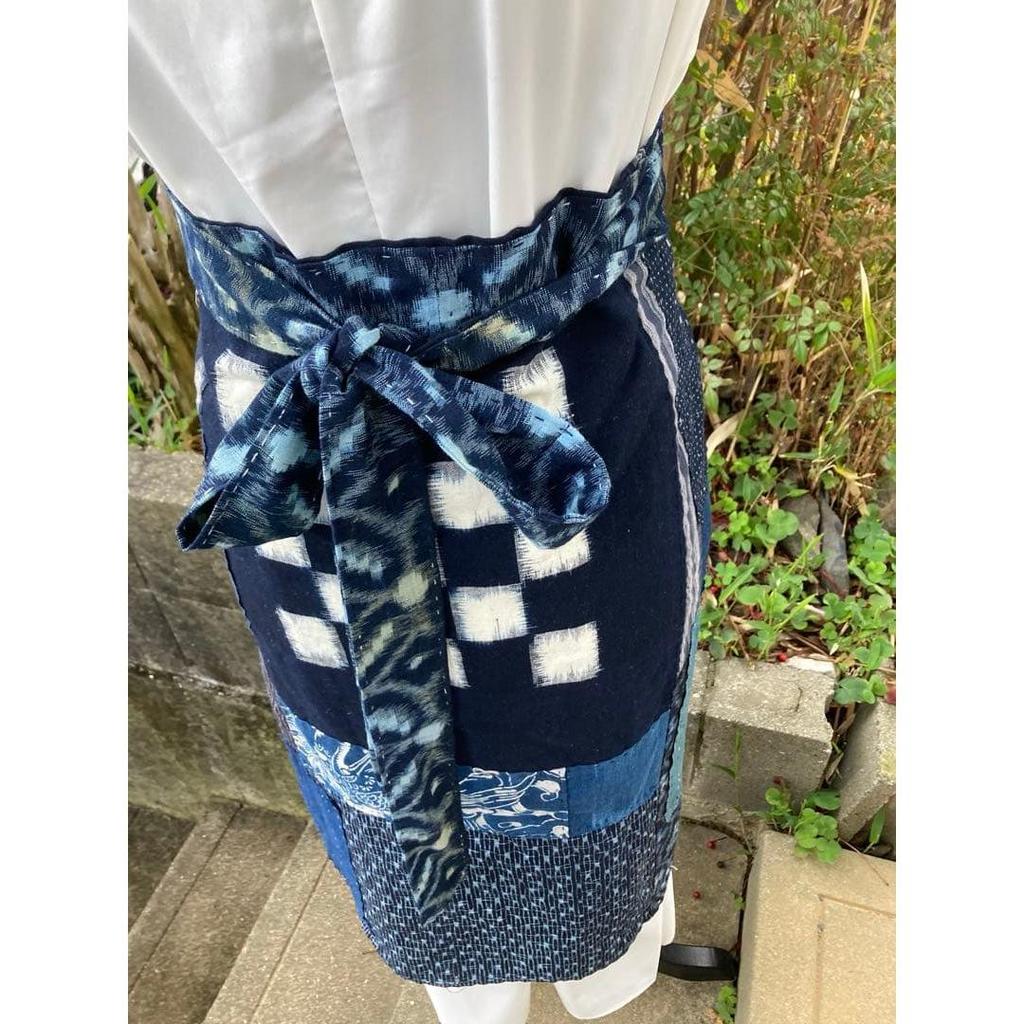 Used B50 Boro Apron, Old Cloth, Remake, Indigo Dye, Patchwork, Pieced, Sashiko, Waist Wrap