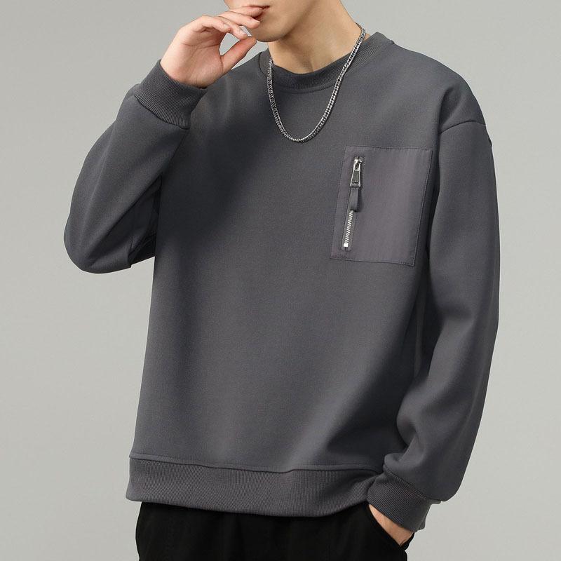 

Spring and Autumn Men s Casual Round Neck Hoodie Versatile Long Sleeve T-shirt M