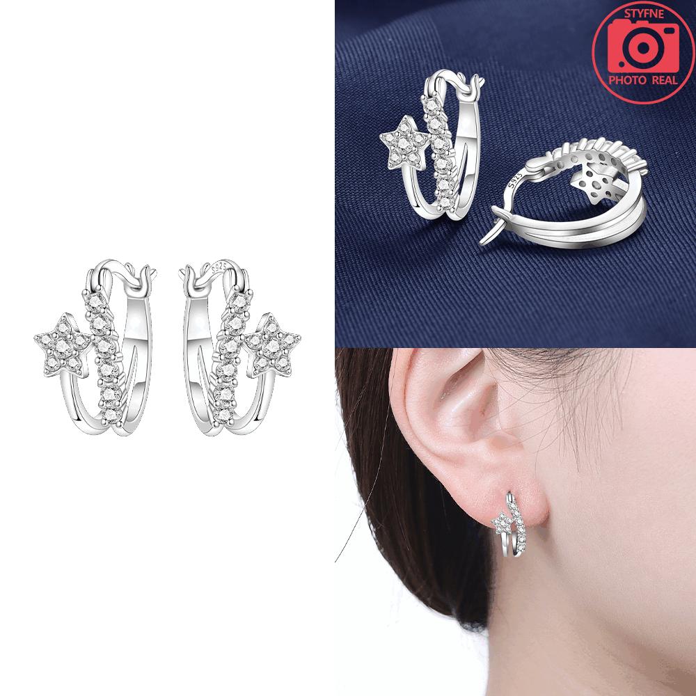 925 Silver Purple Iris Flower Stud Earrings Fringed Tassels Star Heart Earrings Woman's Accessory Jewelry Gift