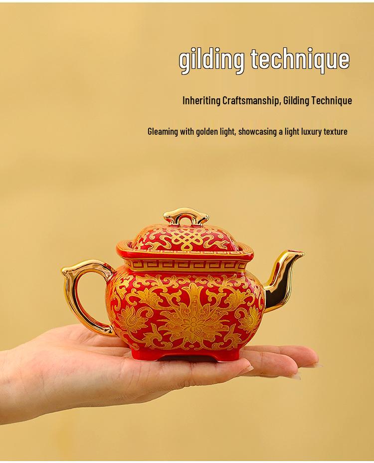 Hand-Painted Enamel Gilded Square Ceramic Teapot Set with Gift Box