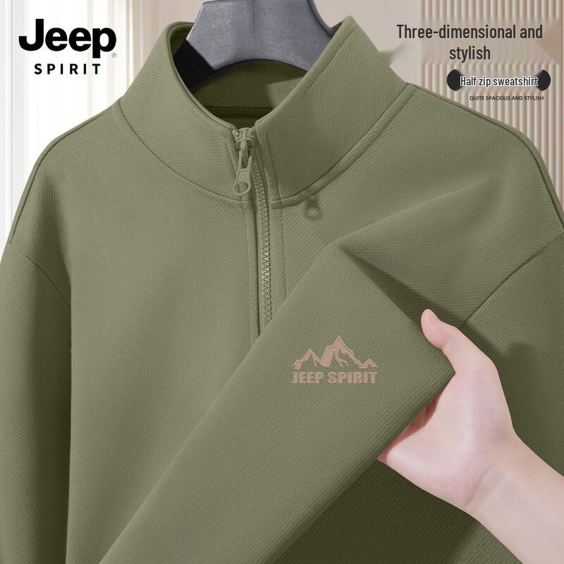 JEEP SPIRIT Men's Half-Zip Stand Collar Sweatshirt