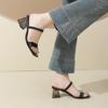 Women's Square Toe Slippers Clear Crystal High Block Heel Dual Straps Braided Slip on Mules Sandals Summer Party Casual Shoes