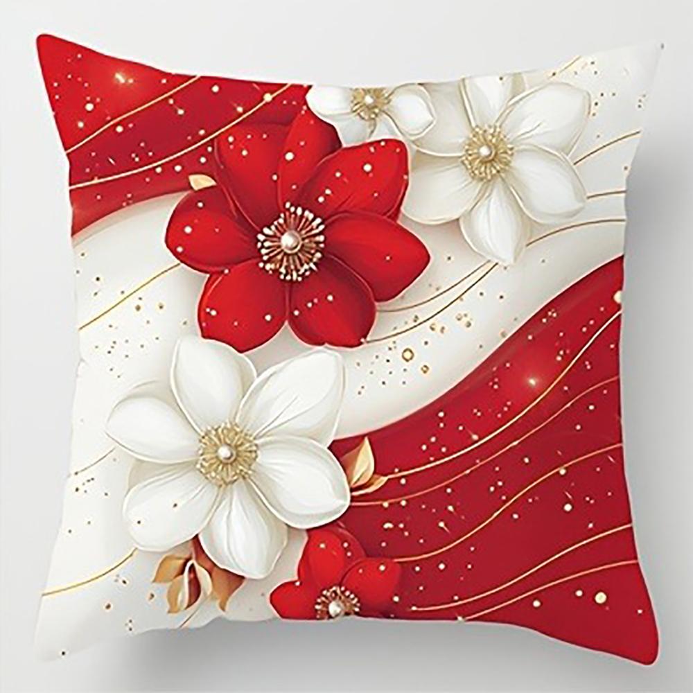 Modern Floral Pillowcase With Red And White Flowersbedroom Sofa Decorative Cushion Cover With Zipper Soft Cushion Cover