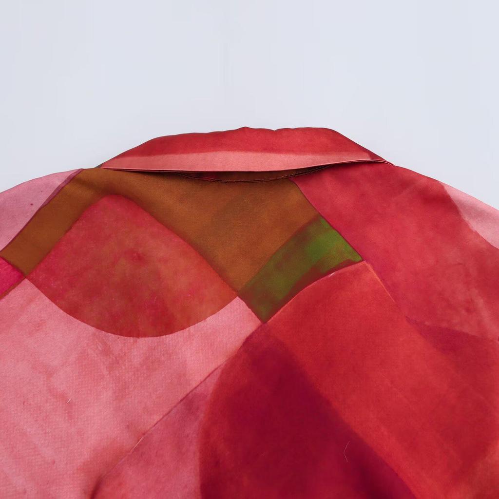 2025 Spring Women's Geometric Print Silk Satin Dress - Euro-American Style