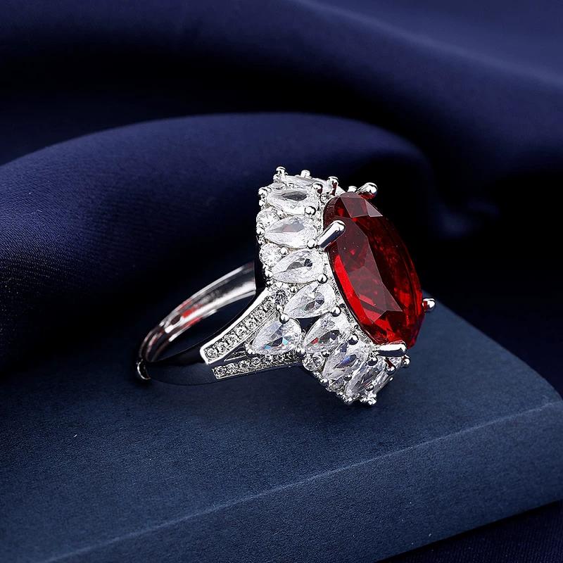 European and American five-carat simulated high-carbon diamond pigeon blood ruby ring, female luxury temperament, advanced sense of cold wind ring