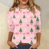 3/4 Sleeve Shirts For Women Print Christmas Tees Blouses Casual Plus Size Basic Tops Pullover