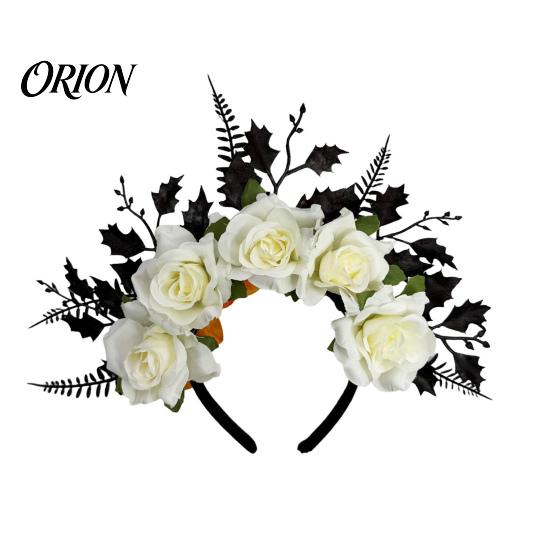 Gothic Hair Accessories for Women Halloween Rose Headband, Flower Leaf Crown Hoops Bands, Black Headband Headpiece Hairband Cosplay Party Dress