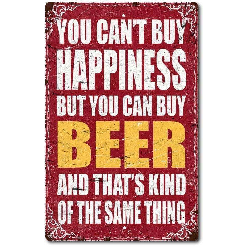 Money Can t Buy Happiness But Can Buy Beer Motorcycles Tin Sign, Vintage Garage Wall Decor