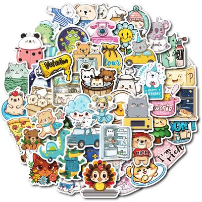 50 Pp Material Waterproof Stickers Cute Cartoon Small Animals Decoration Stickers DIY Hand Account