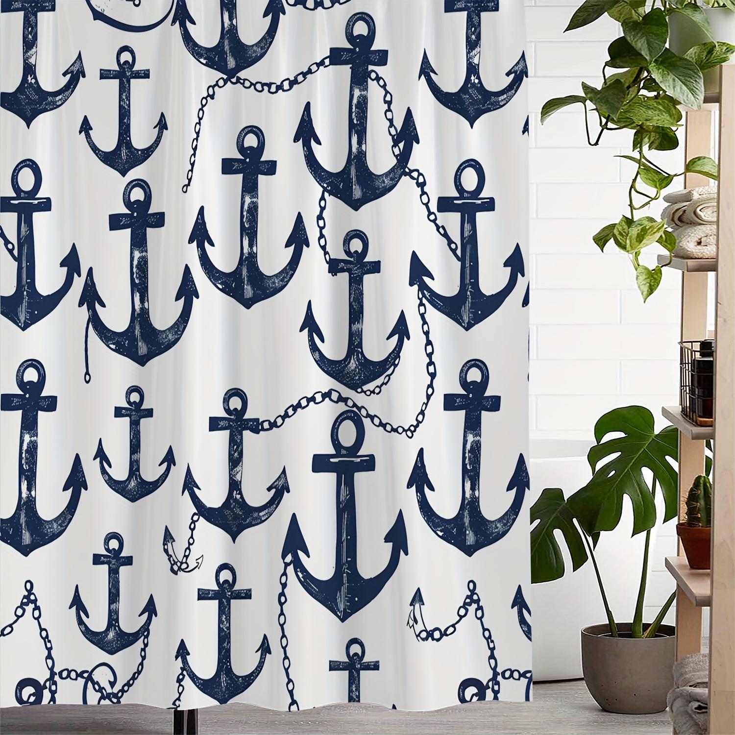 

Vintage Ocean Anchor Print Shower Curtain, Window Curtain With 12 Hooks 180X180Cm Bathroom Decoration W60H190(CM)-1 Pcs
