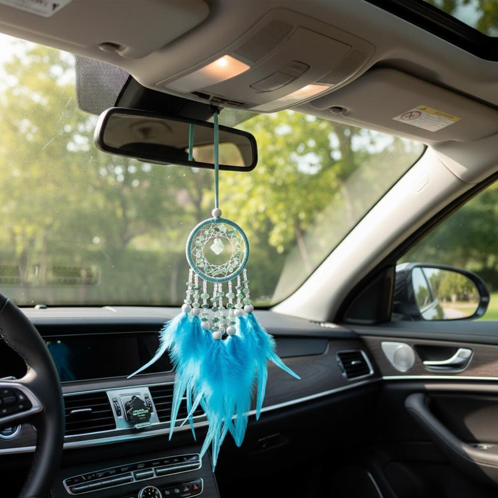 Hand Knitting Dream Catcher Car Pendant Handmade Crystal Stone Car Pendant  Mirror Decoration