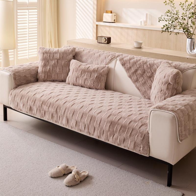New Light Luxury Internet Celebrity Thickened Plush Leather Sofa Cushion Winter Modern Cream High-End Cover Seat Cushion Cover Cloth