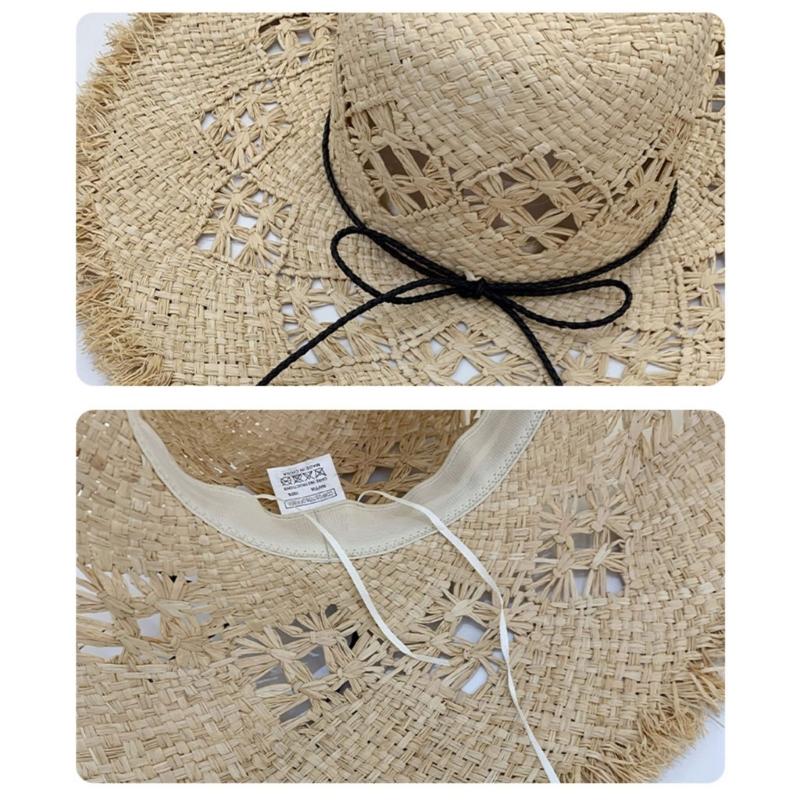 Elegant Raffia Sun Hat With Wide Brimmed And Breathable Openwork Design For Beach Vacation And Outdoor Activities