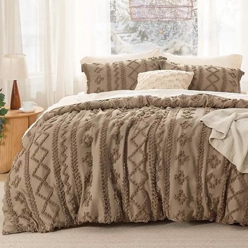 Velvet Tufted Bedding Set 3pcs Soft Brushed Microfiber Bohemian Style Bed Cover With Fitted Sheet