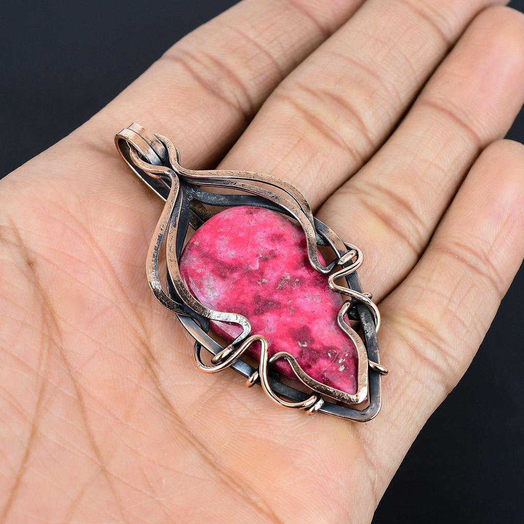 Pink Thulite Pendant Gemstone Jewelry, 999 Copper Wire Wrapped Pendant, Handmade Jewelry Birthstone Pendant, Gift For Him