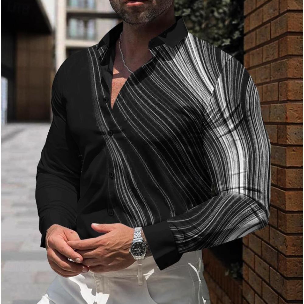Men's Stripe Printed Long Sleeve Shirts Casual Cardigan New Button Holiday Fashion Shirts