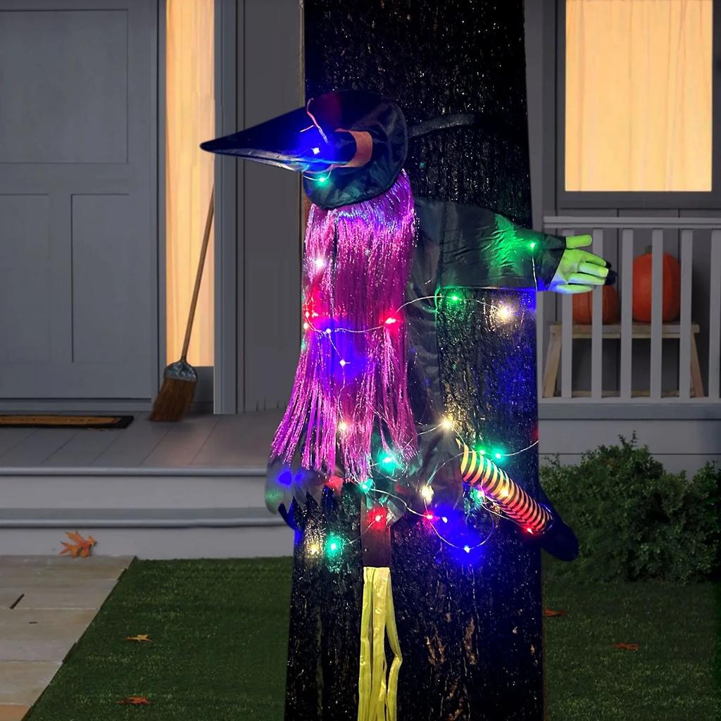 Crashing Witch Into Tree Large Halloween Decoration Flying Witch Crashing Halloween Decor Hanging Witch Decor Outdoor Ornaments