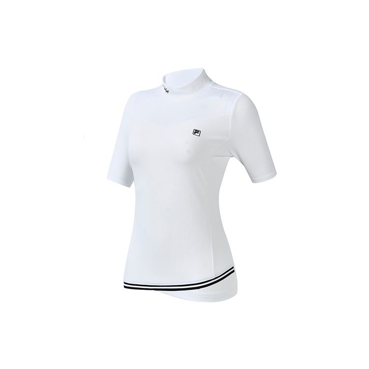 FILA Athletics Golf Sports Leisure Polo Logo Knit Short Sleeve T-Shirt Women Tops Jade-White A11W235115F-WT