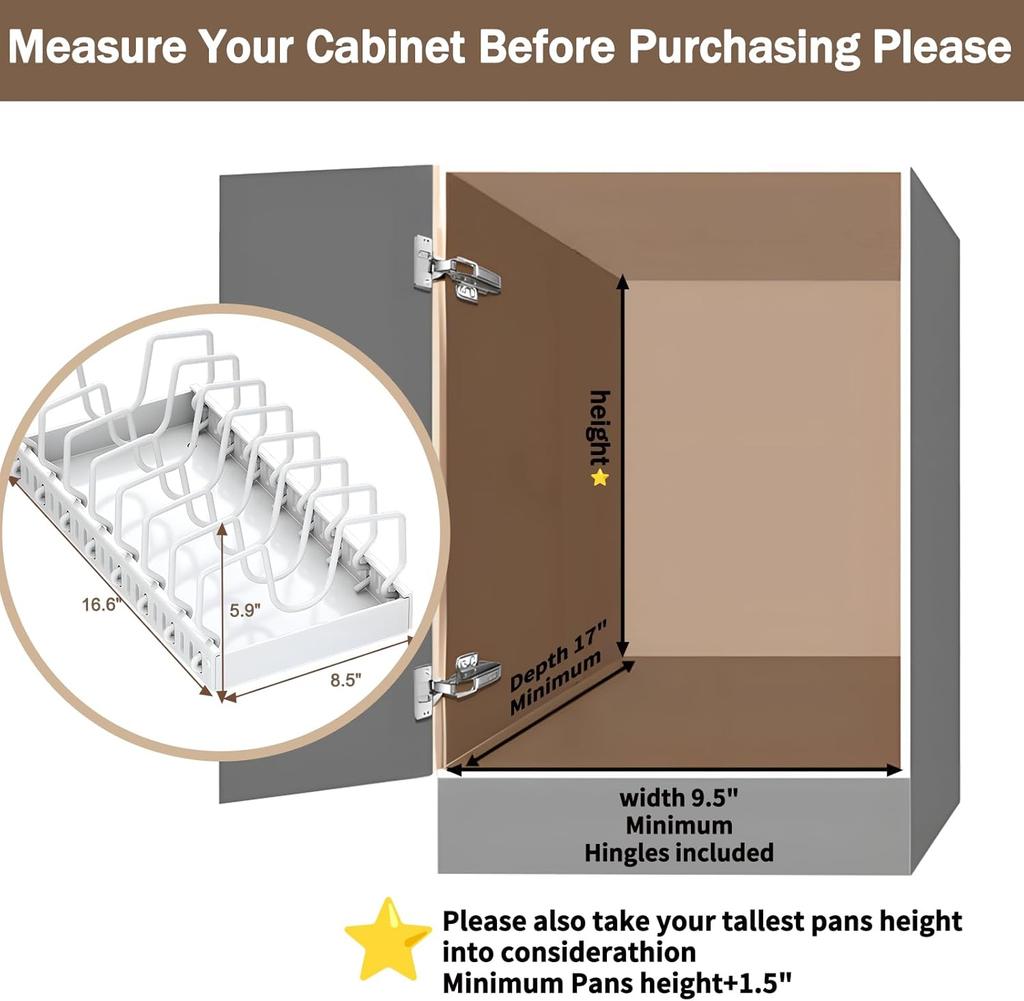 Pull Out Pots Pans Organizer for Under Cabinet Pull Out Cabinet Organizer Storage Pot Lid Organizer Holder Adjustable Dividers