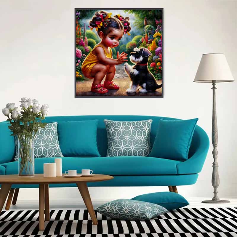New Arrival 5D DIY Full Circle Diamond Painting "Girl and Dog" Embroidery Cross Stitch Home Decor Gift