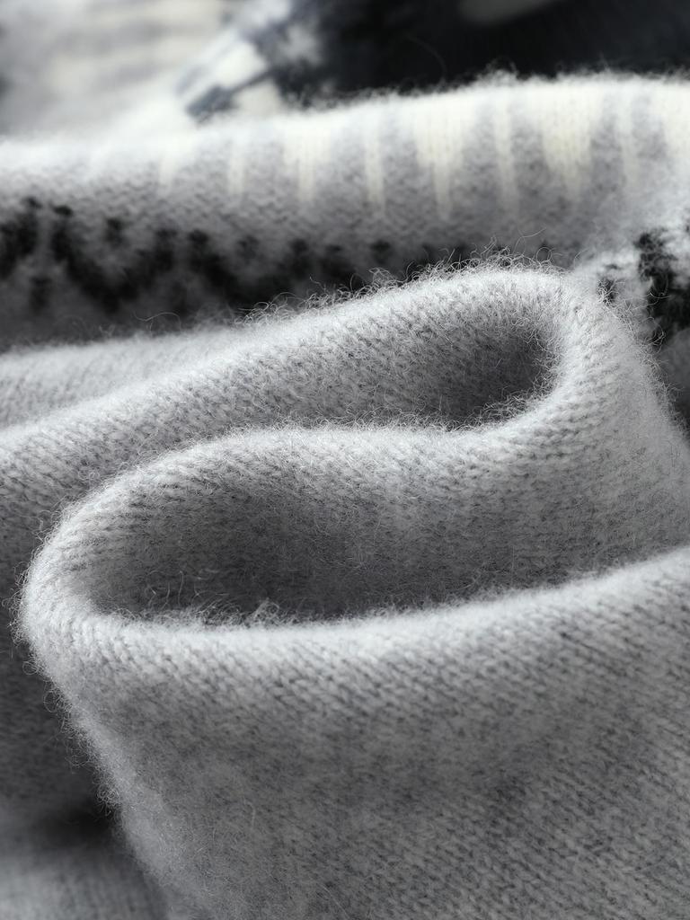 Men's Fair Isle Knit Cashmere Sweater - Round Neck, Retro Jacquard, Soft & Skin-Friendly, Thickened Design, Trendy Style