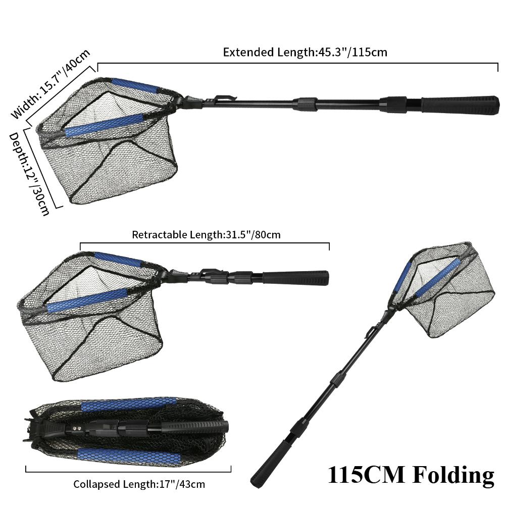 Collapsible Fishing Landing Net with Telescoping Pole Handle Extend To 190cm 100cm 80cm Fishing Net For Saltwater Freshwater